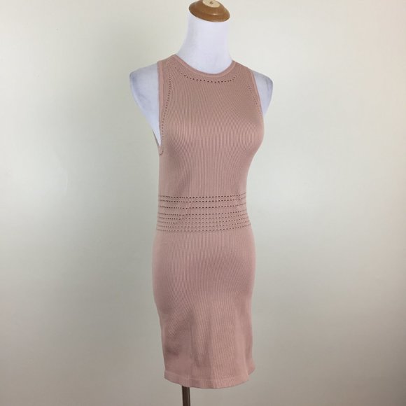 NWT ZARA Limitless Contour Collection Taupe Perforated High Neck Fitted Dress - Picture 4 of 12